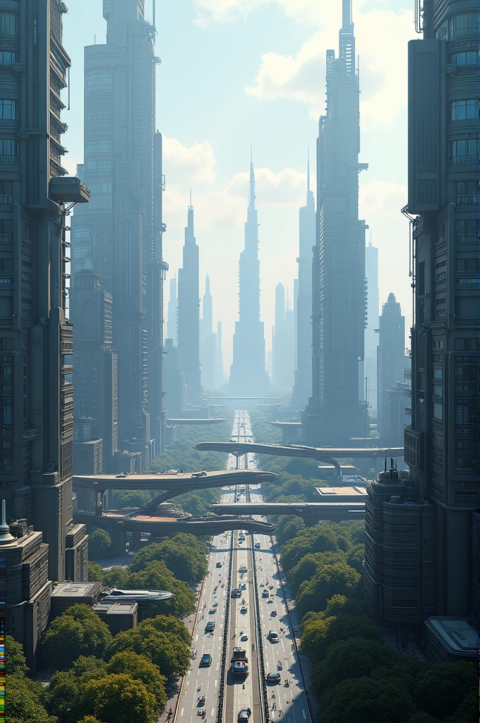 Futuristic city surrounded by buildings
