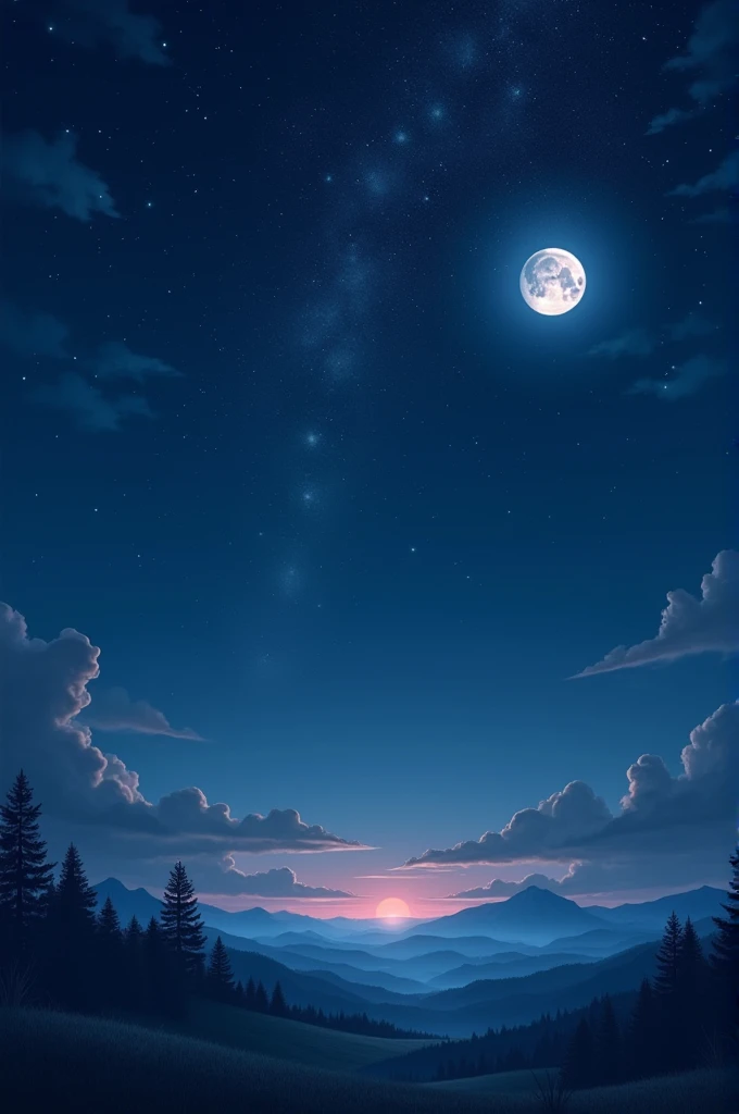 "A very beautiful night, with many stars in the sky and a lovely waning moon, in a super realistic 4K image."
