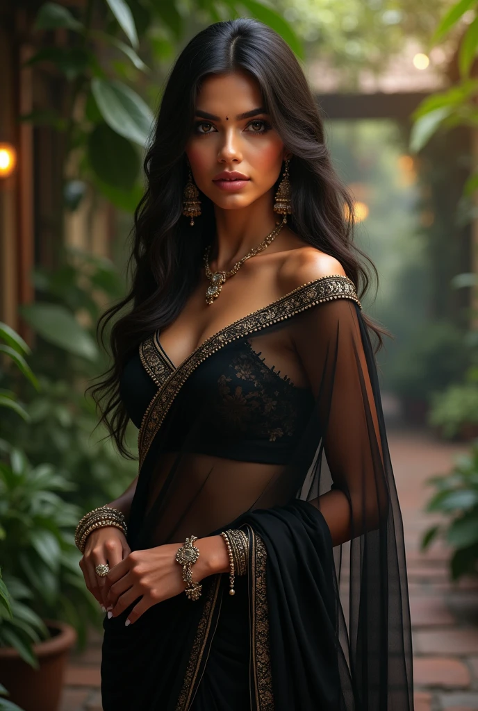 black sexy and hot saree Indian beautiful women
