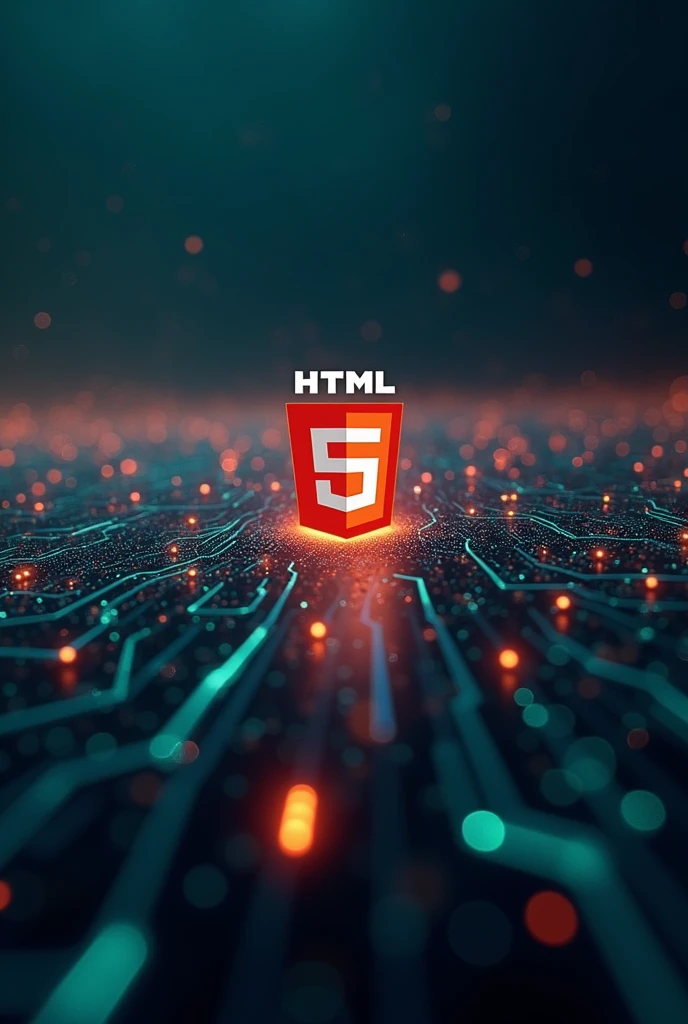 wide background with technological lines and the HTML CSS logo