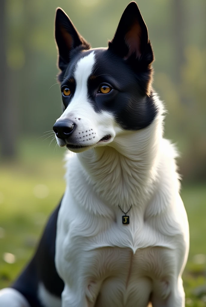 male dog, featuring , quite a bit by, black head and all white body, named jackal 