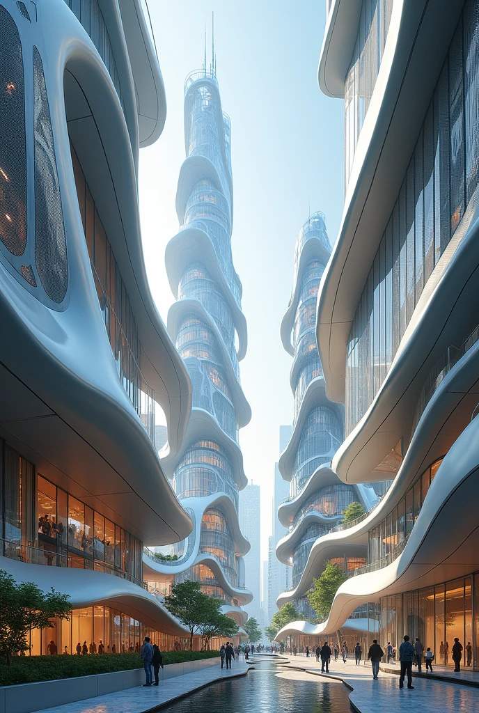 Represent architectural spatial freedom in an urban project
, give me several examples, open and free volumes