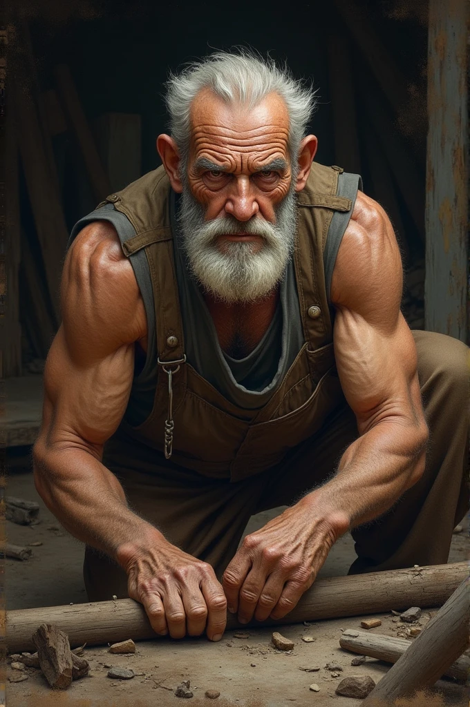 Old strong man working