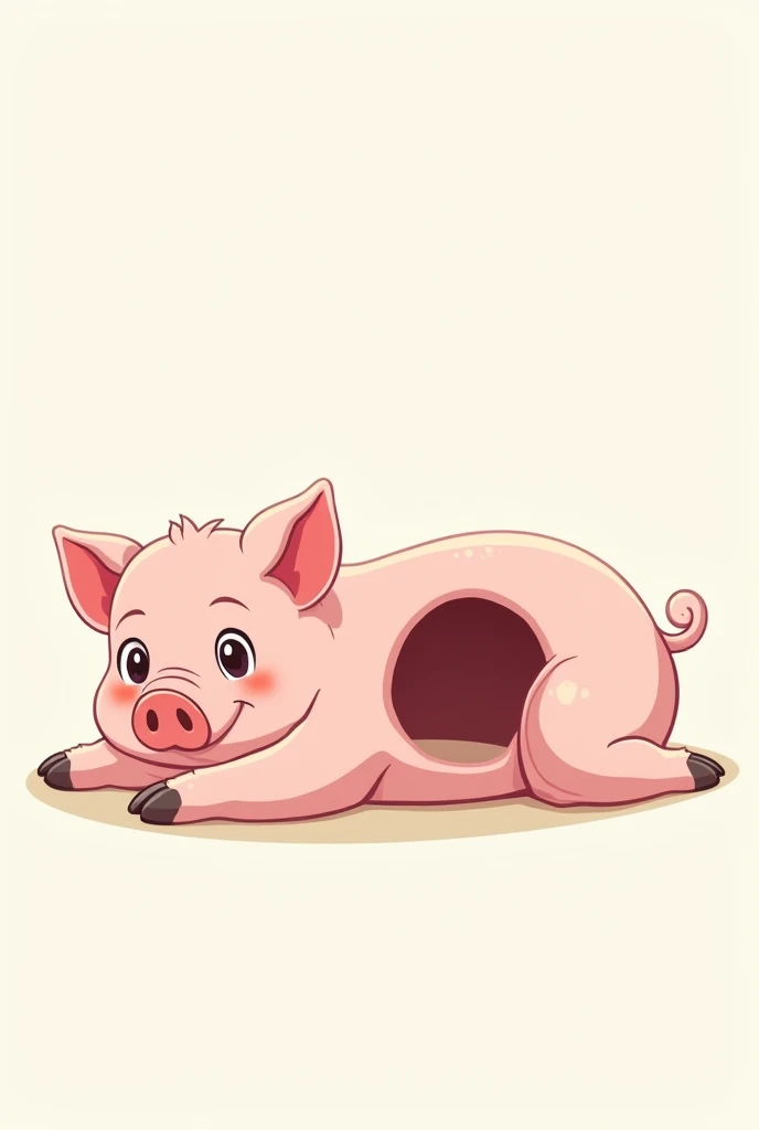 A cartoon pig on its side with an empty hole 