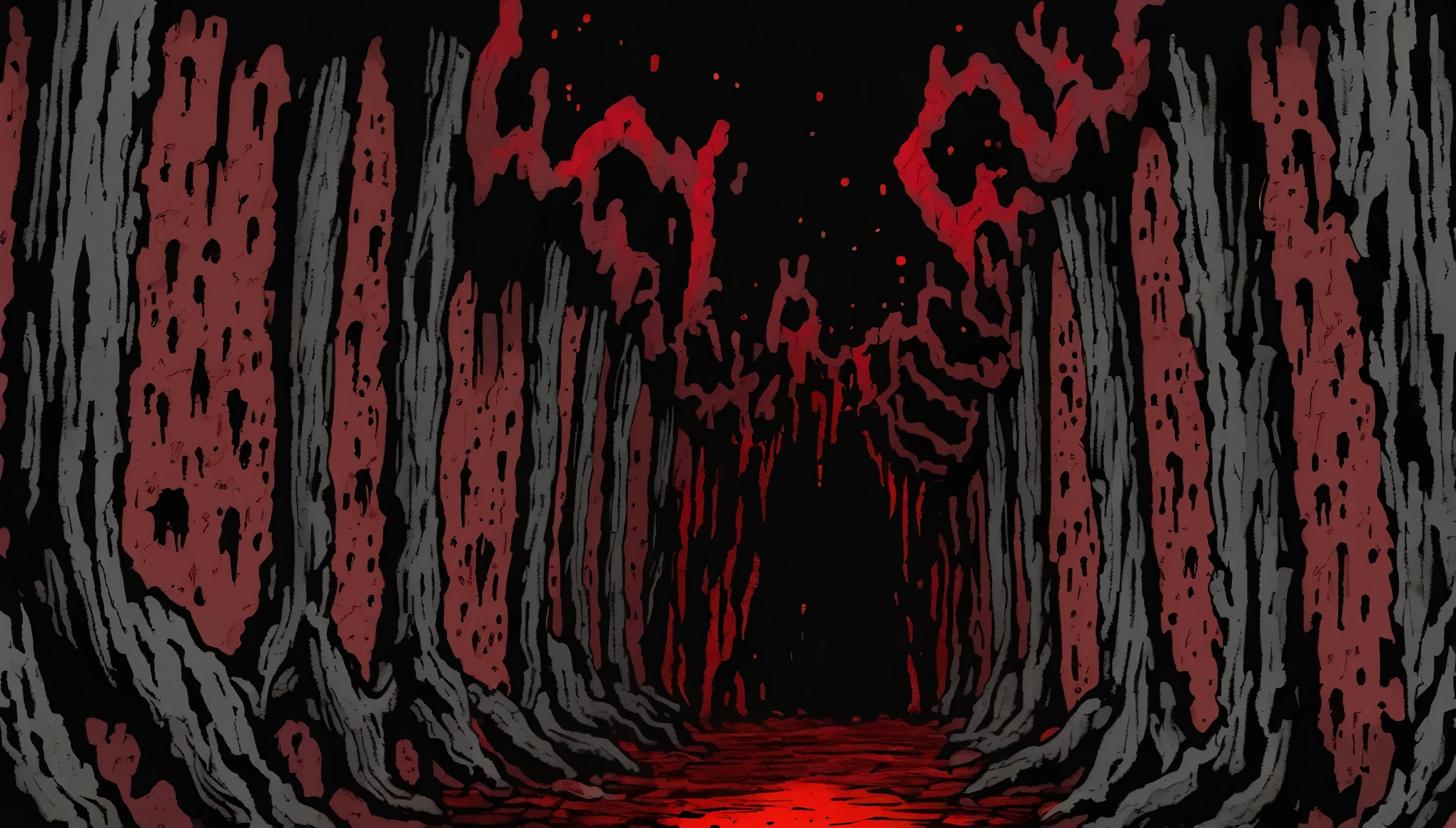 Dark Catacombs, red walls, walls in blood, horror, dark,