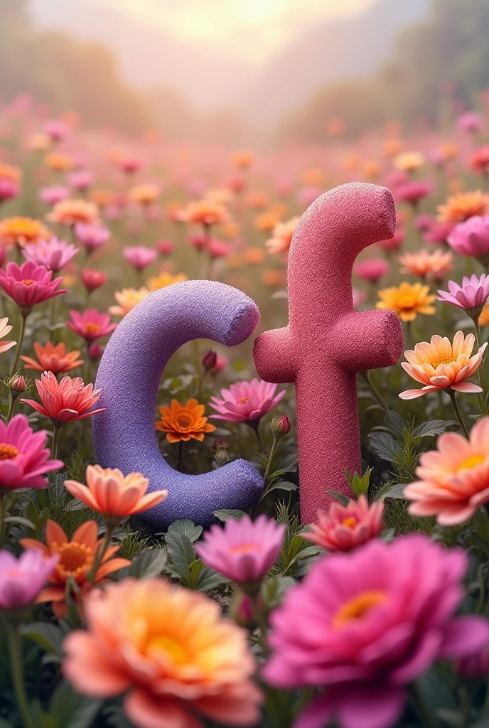 A photo of a "c" and one "f" on a flower background 
