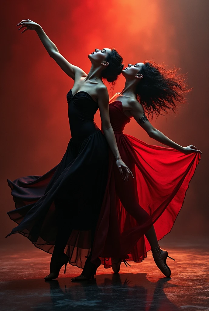 Make me an ideal poster to promote CARMEN., a ballet and contemporary dance performance, something very passionate, that she sells and that another woman in black appears with CARMEN.
Let it be more ballet