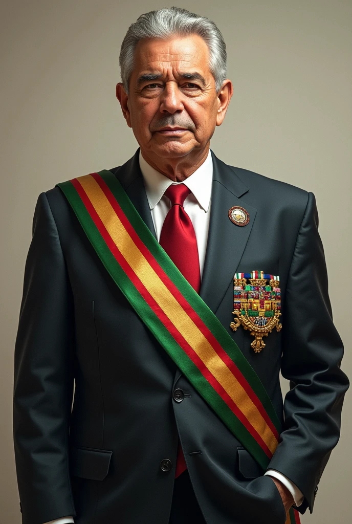 Generate image of Leonel Paulino Zebadúa Flores with the Presidential Band of Mexico.