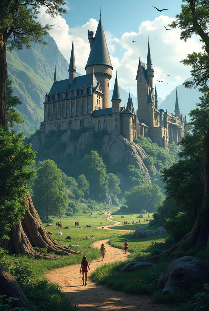 Faça uma imagem do Camp Half-Blood e Hogwarts School 