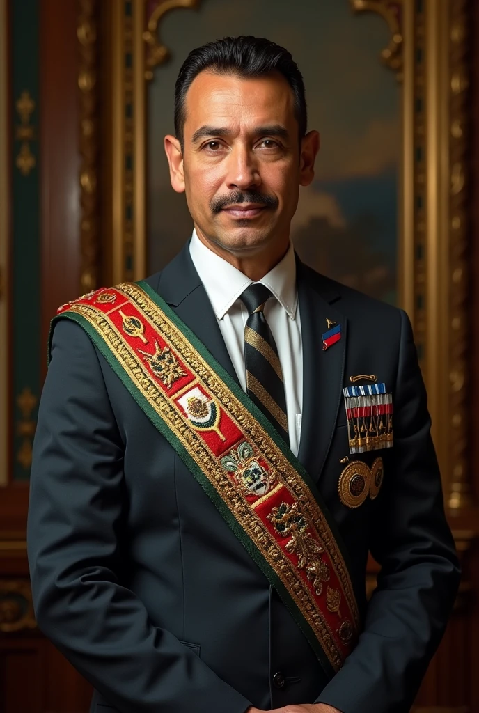 Generate an image of Nayarit's Leonel Zebadúa with the Presidential Band of Mexico.