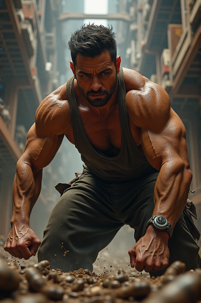 Strong person working hard
