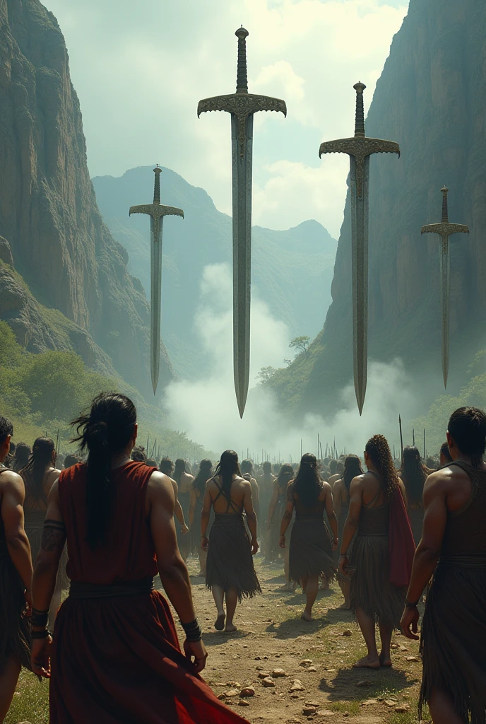 Swords above an indigenous army without the angel