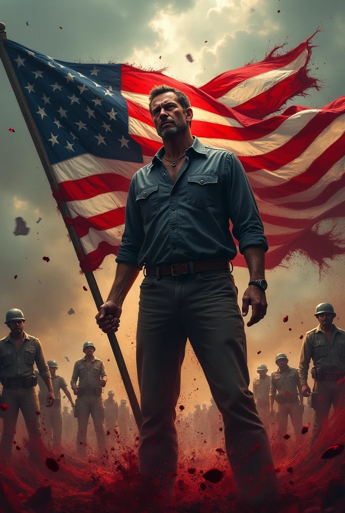 "The man from America "  billboard August 29th terror with a man with a flag behind him fear with blood