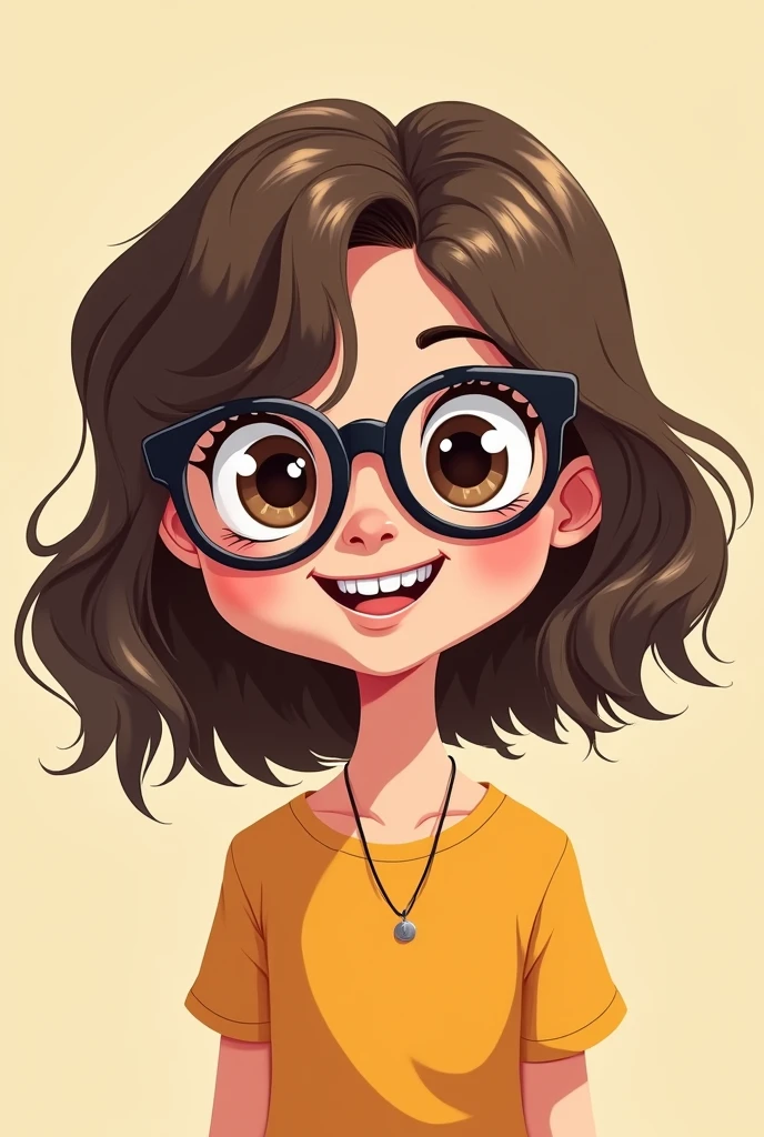 Imagine an avatar of a cartoon-style girl, medium dark brown hair, dark brown eyes, that I wore glasses and was funny