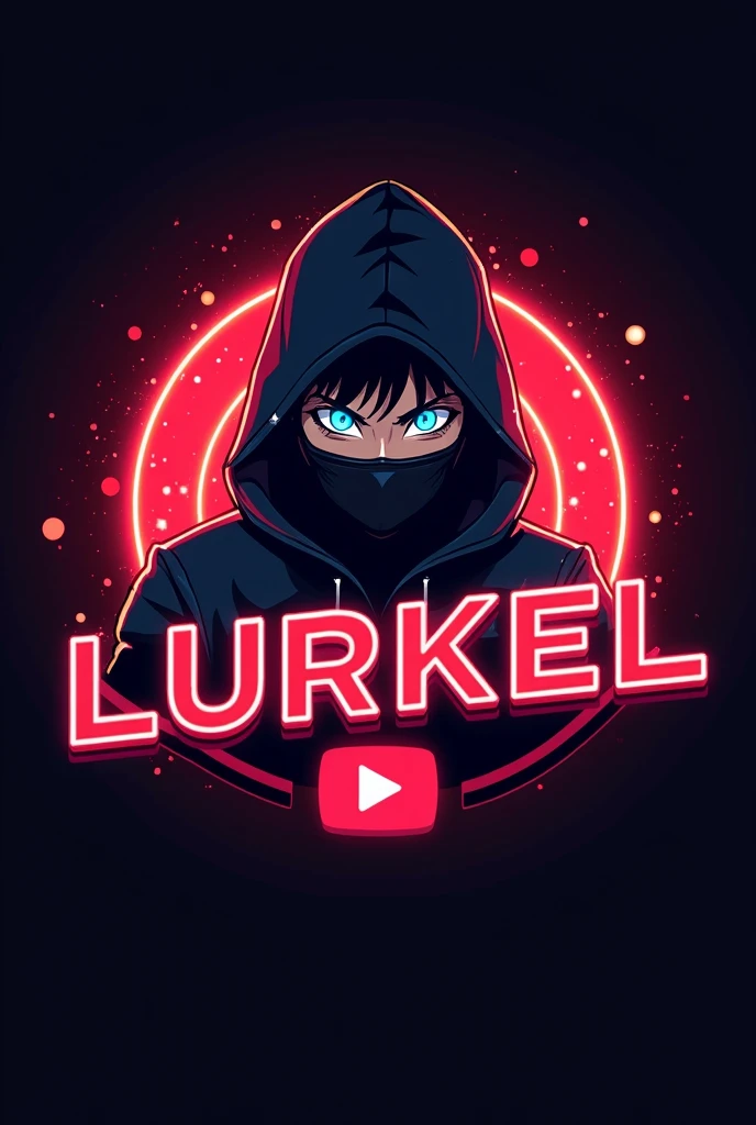 This is a gaming logo that features the name "lurkel" in a futuristic font and a red colour and adult boy Anime avtar with mask and blue eyes, The logo also hasa stylized controller icon and a You tube play button in the background. The logo is designed to be attractive and eye-catching,, and to appeal to gaming enthusiasts and You Tube viewers. I hope like it.
