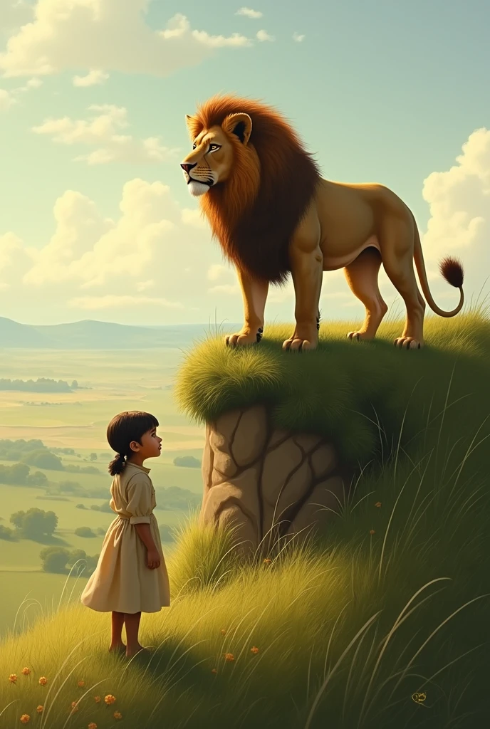 Girl watching A Lion on a Hill