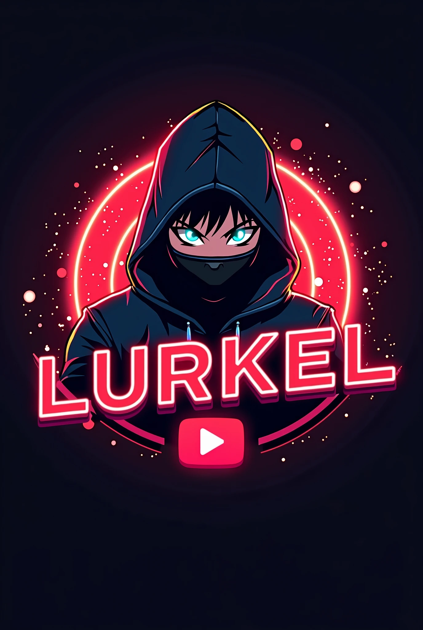 This is a gaming logo that features the name "lurkel" in a futuristic font and a red  colour and adult boy Anime avtar with mask and blue eyes, The logo also hasa stylized controller icon and a You tube play button in the background. The logo is designed to be attractive and eye-catching,, and to appeal to gaming enthusiasts and You Tube viewers. I hope like it.