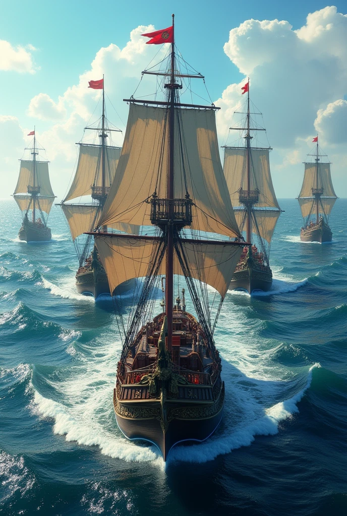 A fleet floating on the open sea