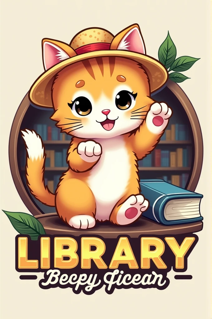 Logo for an anime library-store with a one piece kitten