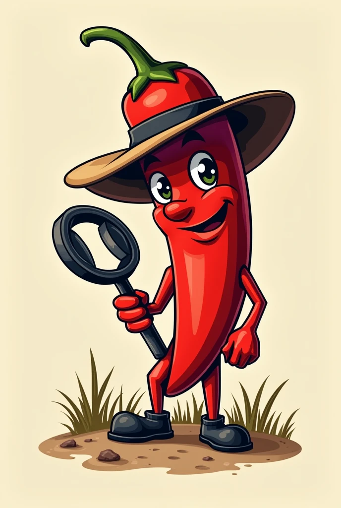 Logo of a group of detectorist friends called Los Pikantes . It could be a chili pepper with a metal detector, But I leave it to your discretion. .
It can be a little more realistic? The detector must be all black