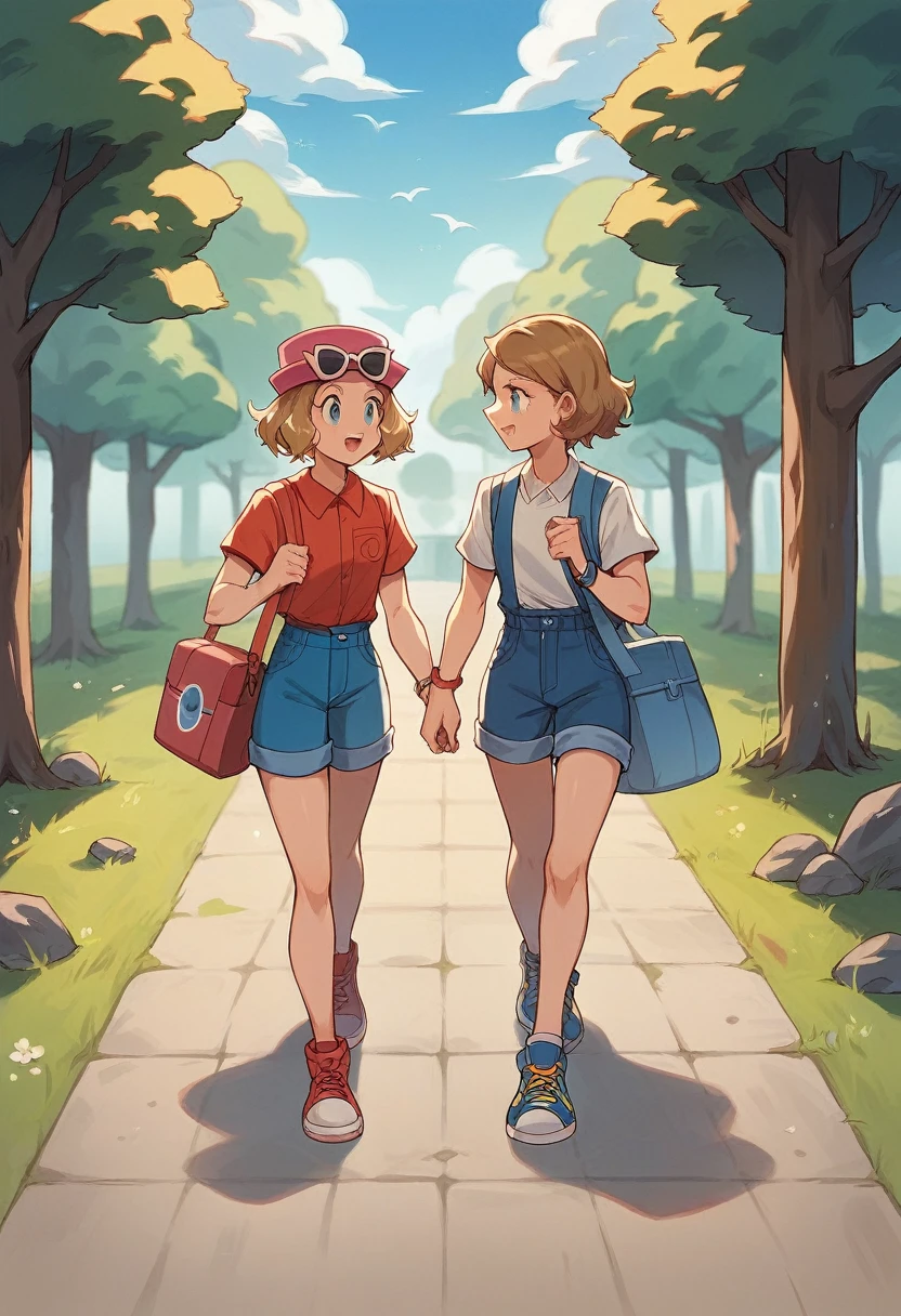 draw ash with misty , Serena and Calem walking together as a team. Character pokemon, Friends, Team , 2 guys , 2 girls