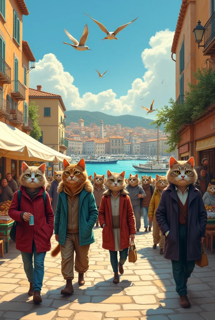 Le vieux port de Marseille où tous les habitants sont des humains à tête de chat