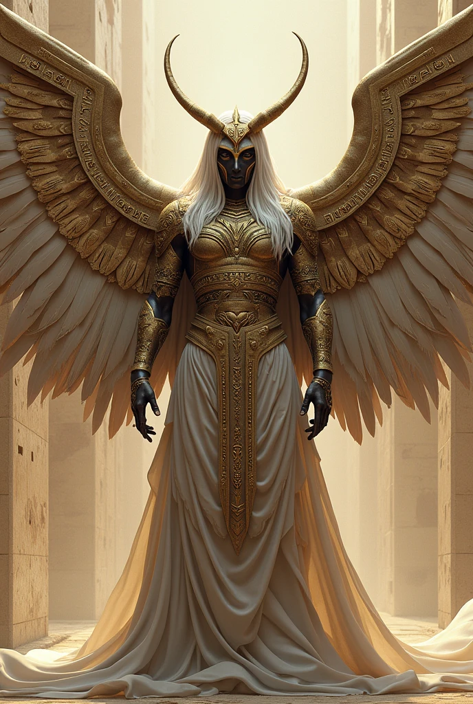man with wings, On each feather symbols of Mesopotamian culture, realist