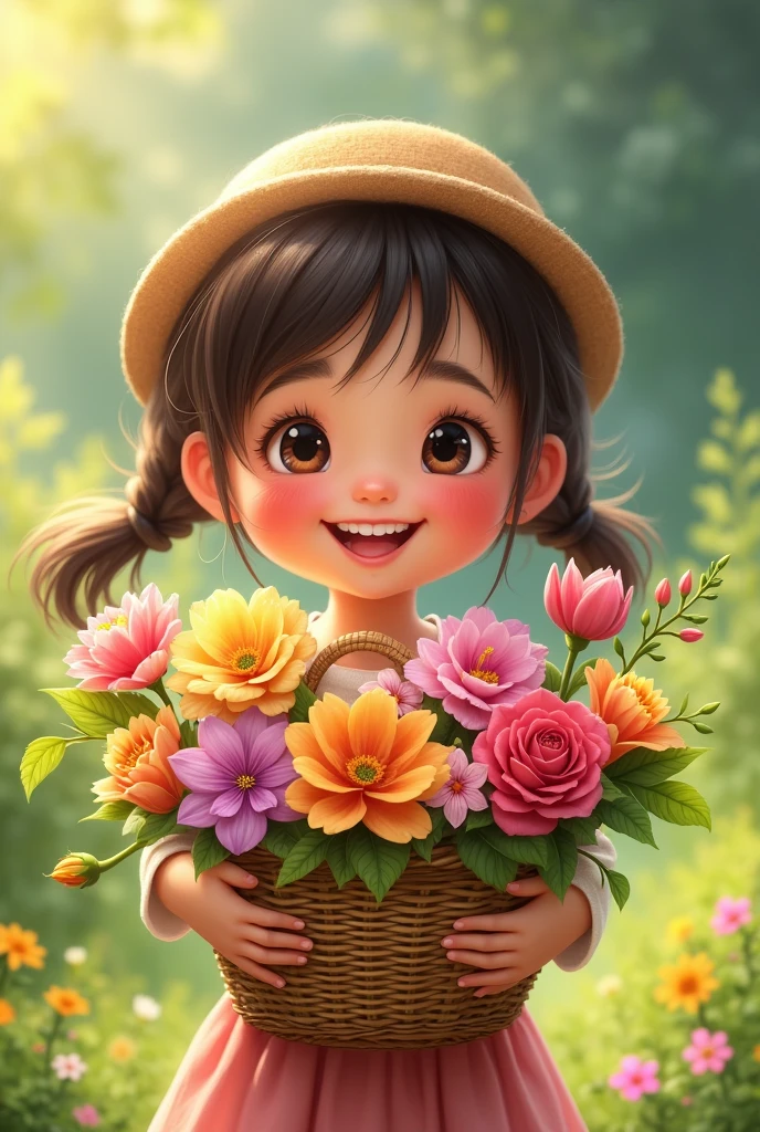 Child with basket of flowers