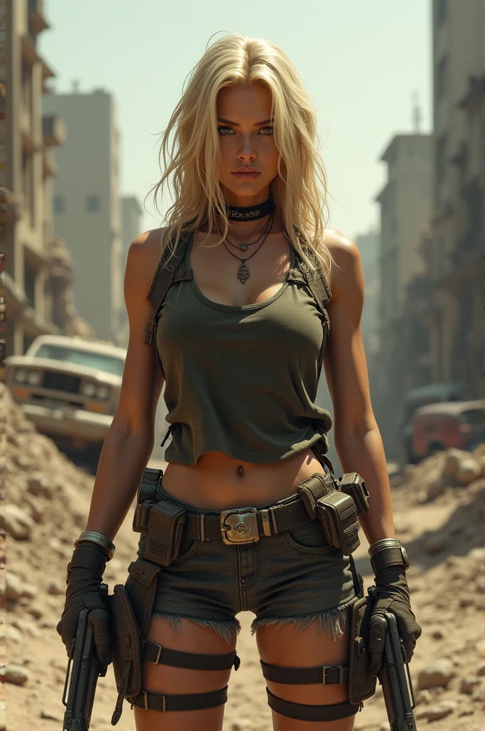 Lethal blonde with post apocalyptic background