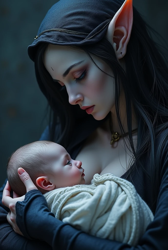 Closeup of a dark elf holding her , perfect