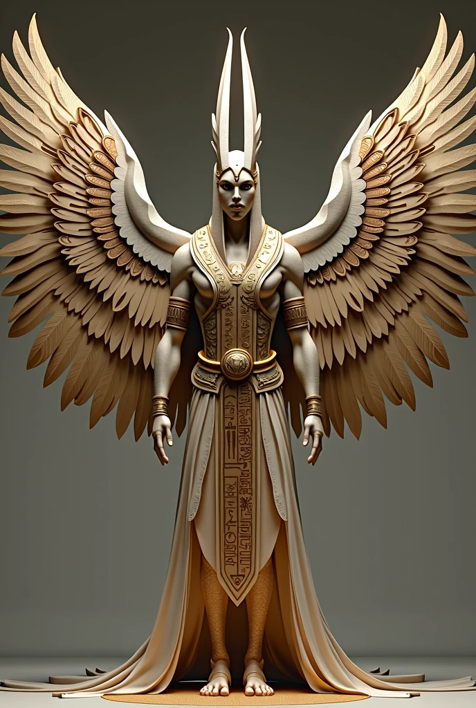 man with wings, On each feather symbols of Mesopotamian culture, realist