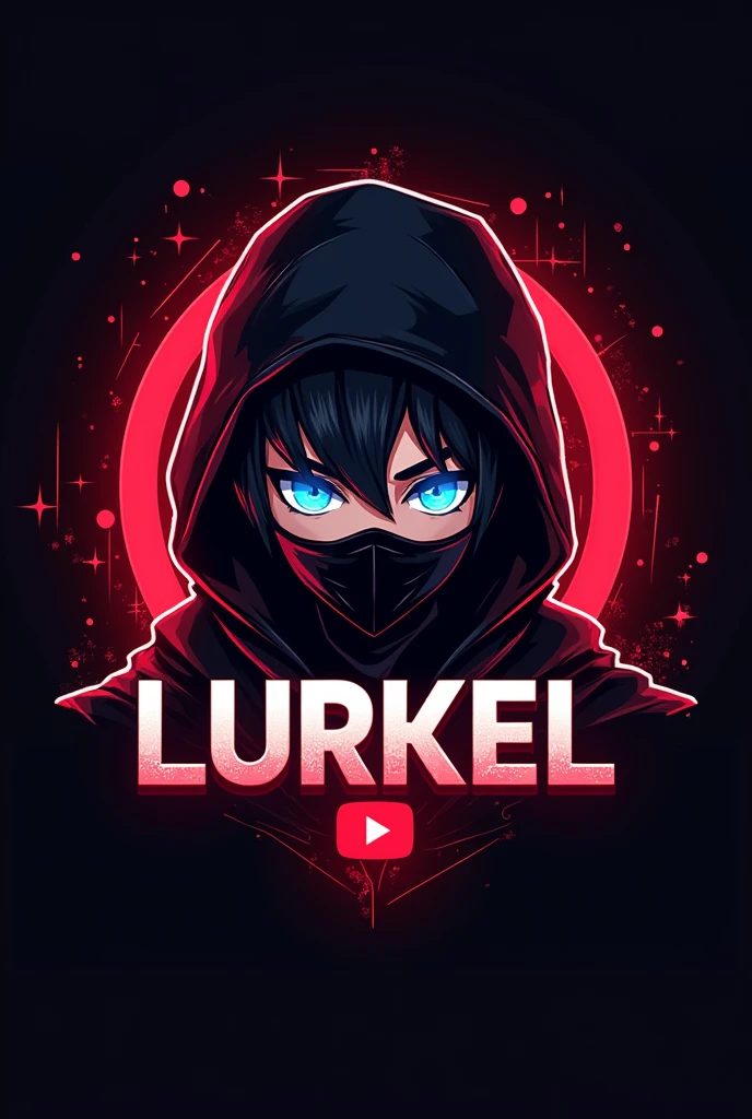 This is a gaming logo that features the name "lurkel" in a futuristic font and a red colour and adult boy Anime avtar with mask and blue eyes, The logo also hasa stylized a You tube play button in the background. The logo is designed to be attractive and eye-catching,, and to appeal to gaming enthusiasts and You Tube viewers. I hope like it.