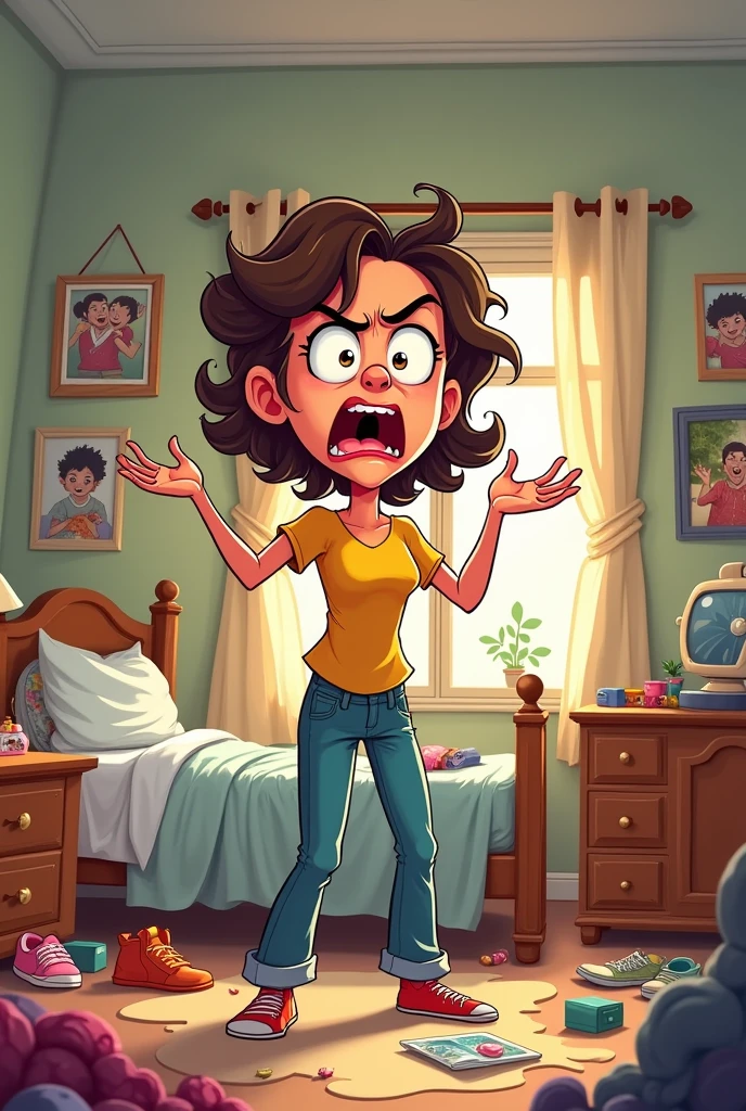 A cartoon of an angry mom from her room