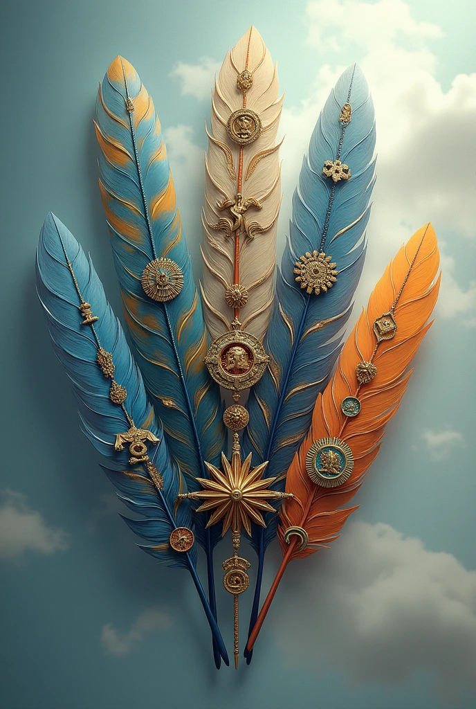 feathers with symbols of gods