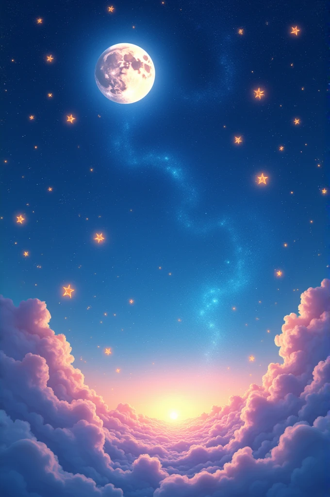 "A very cute sky with adorable stars and a cute moon, in a super realistic 4K image."