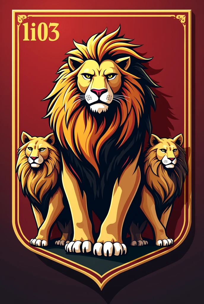 Create a flag with a mascot of a lion and two lionesses written 1i03