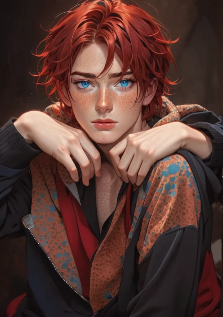Boy, beautiful, red hair, Blue eyes, freckles seductive