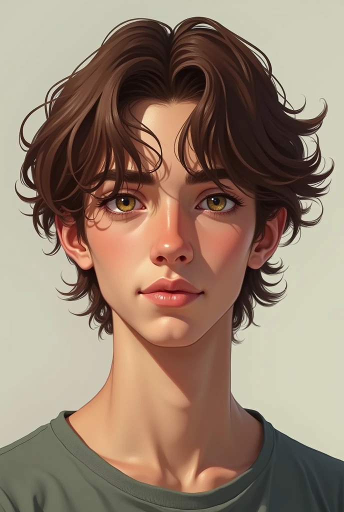 Tall thin teenage man with wavy hair and hazel eyes 