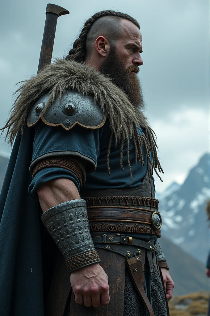 Viking profile picture with axe on shoulder