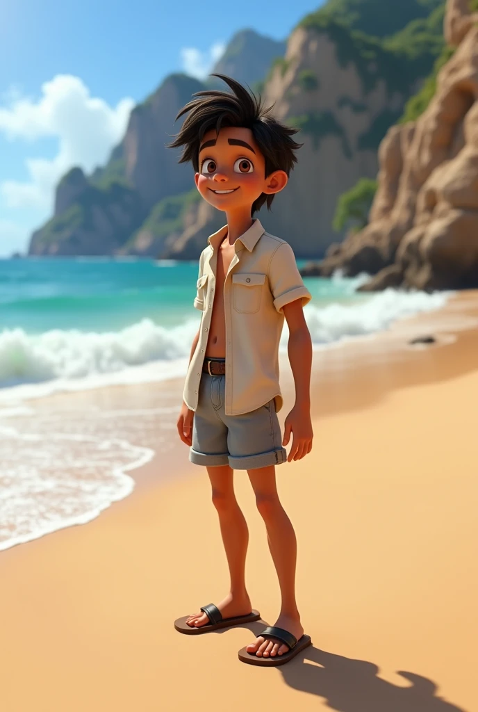 je voudrais une image de Luca de Disney sur la plage en forme humaine
