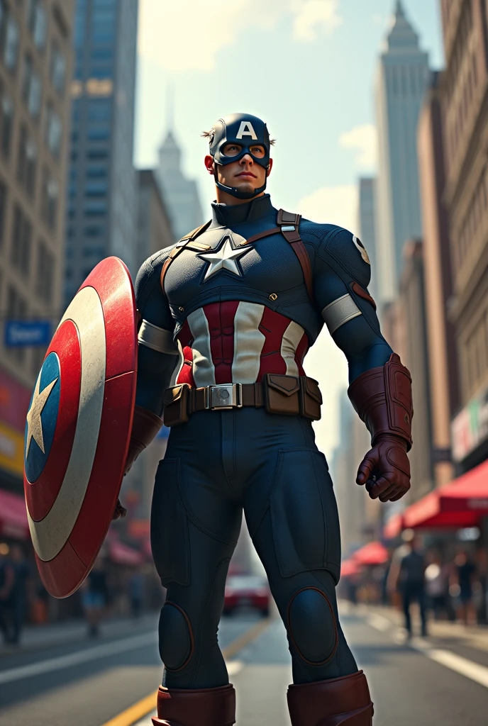 6D image of muscular Captain America in the middle of the city with mask on his face and shield in his hand protecting the city What would you like to create?
Consumption