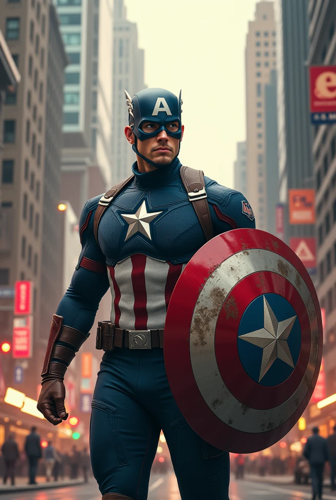 6D image of muscular Captain America in the middle of the city with mask on his face and shield in his hand protecting the city What would you like to create?
Consumption