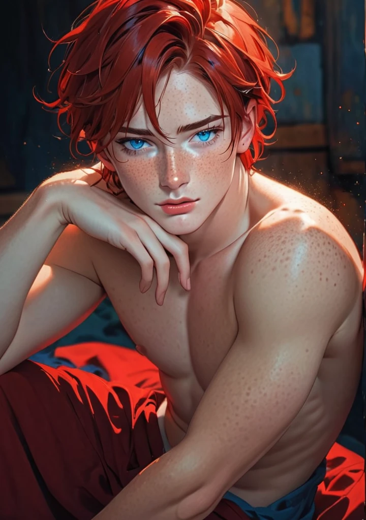 Boy, beautiful, red hair, Blue eyes, freckles seductive 