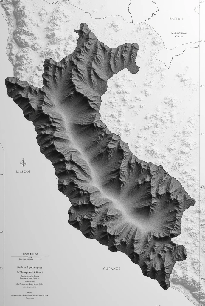 Map of the hydrographic slopes with their characteristics, black and white image in Peru
