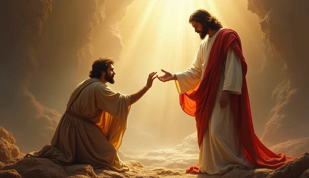 Jesus blessing a man.