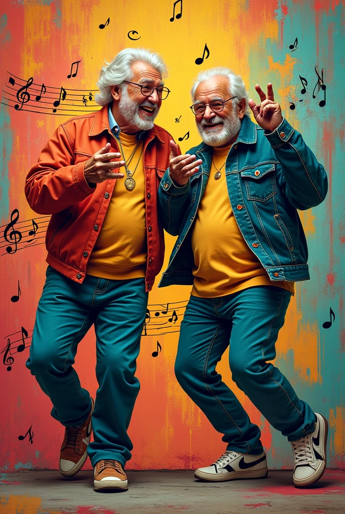 Hip hop grandparents couple with lyrics saying “happy grandparents day fuga music”