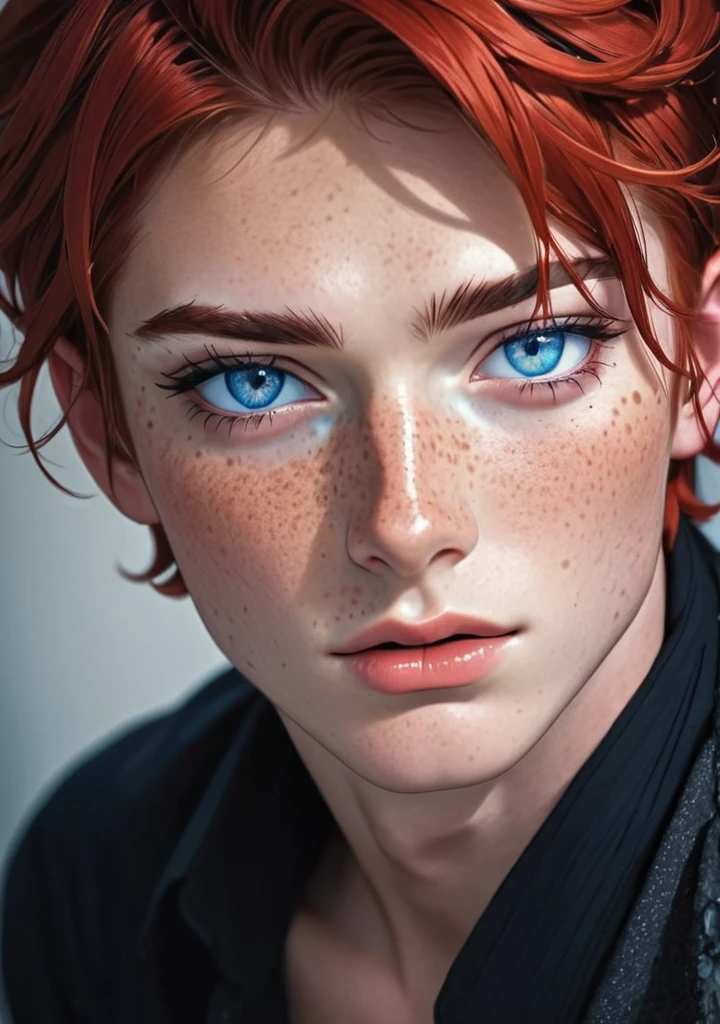 Boy, beautiful, red hair, Blue eyes, freckles seductive