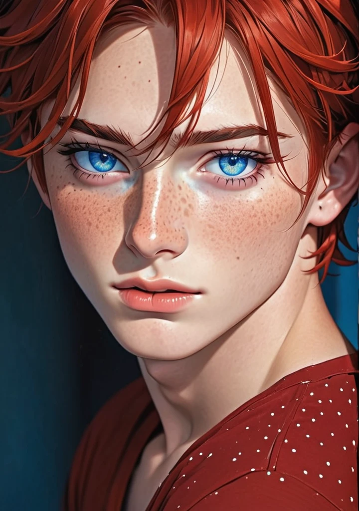 Boy, beautiful, red hair, Blue eyes, freckles seductive