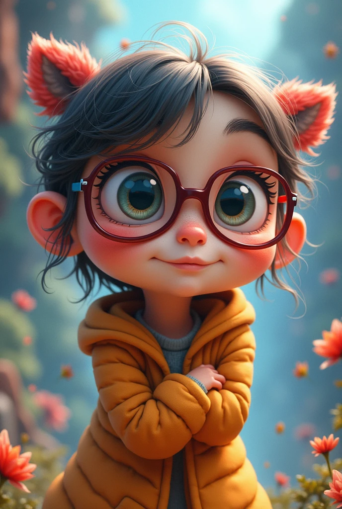Imagine an avatar of a cartoon-style female monster, let it be tender, I wore glasses and was cool with an amazing background
