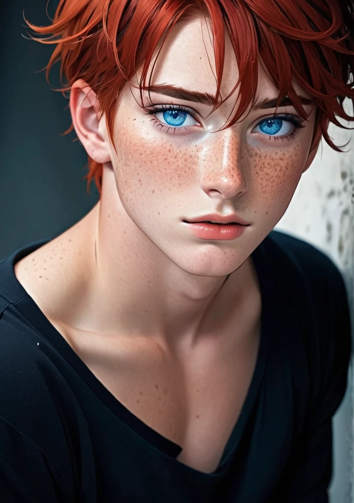 Boy, beautiful, red hair, Blue eyes, freckles seductive